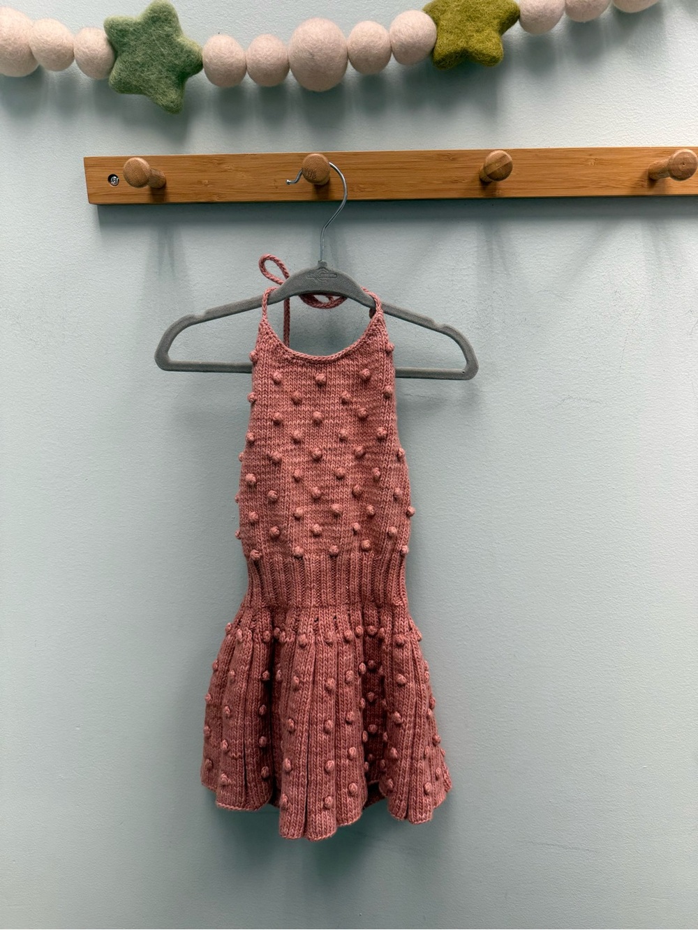 Girls' Dusty Rose Knitted Pom-Pom Dress